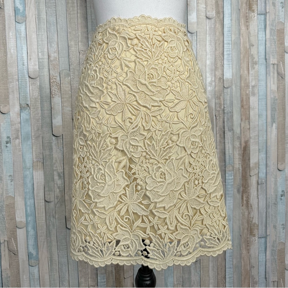 Yoana Baraschi 4 Cream Floral Crochet Guipure Lace Pencil Skirt Boho Bridal